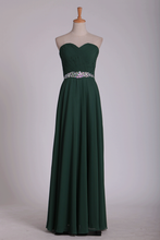 Load image into Gallery viewer, Prom Dress Fitted &amp; Pleated Bodice A Line Chiffon Beaded Floor Length