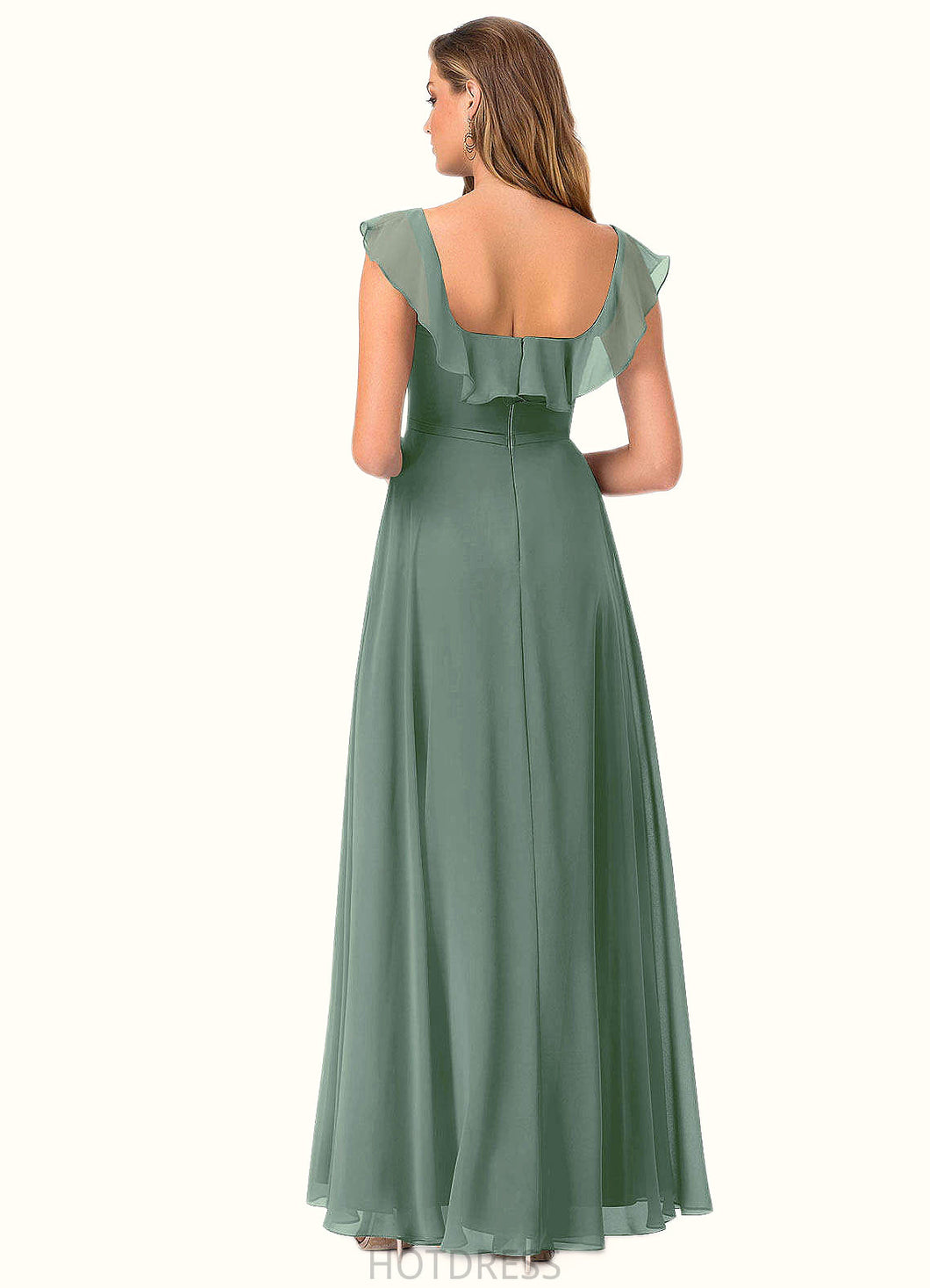 Sonia A-Line Ruched Chiffon Floor-Length Dress P0019657