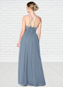 Adelyn A-Line Lace Chiffon Floor-Length Dress P0019756