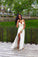 White A Line Floor Length Sweetheart Sleeveless Side Slit Chiffon Prom Dresses