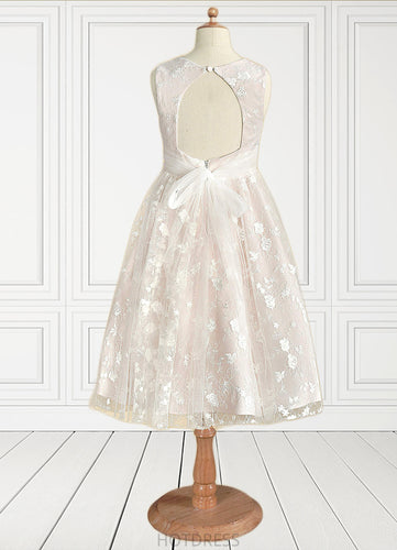 Caylee A-Line Lace Tulle Tea-Length Dress P0020248