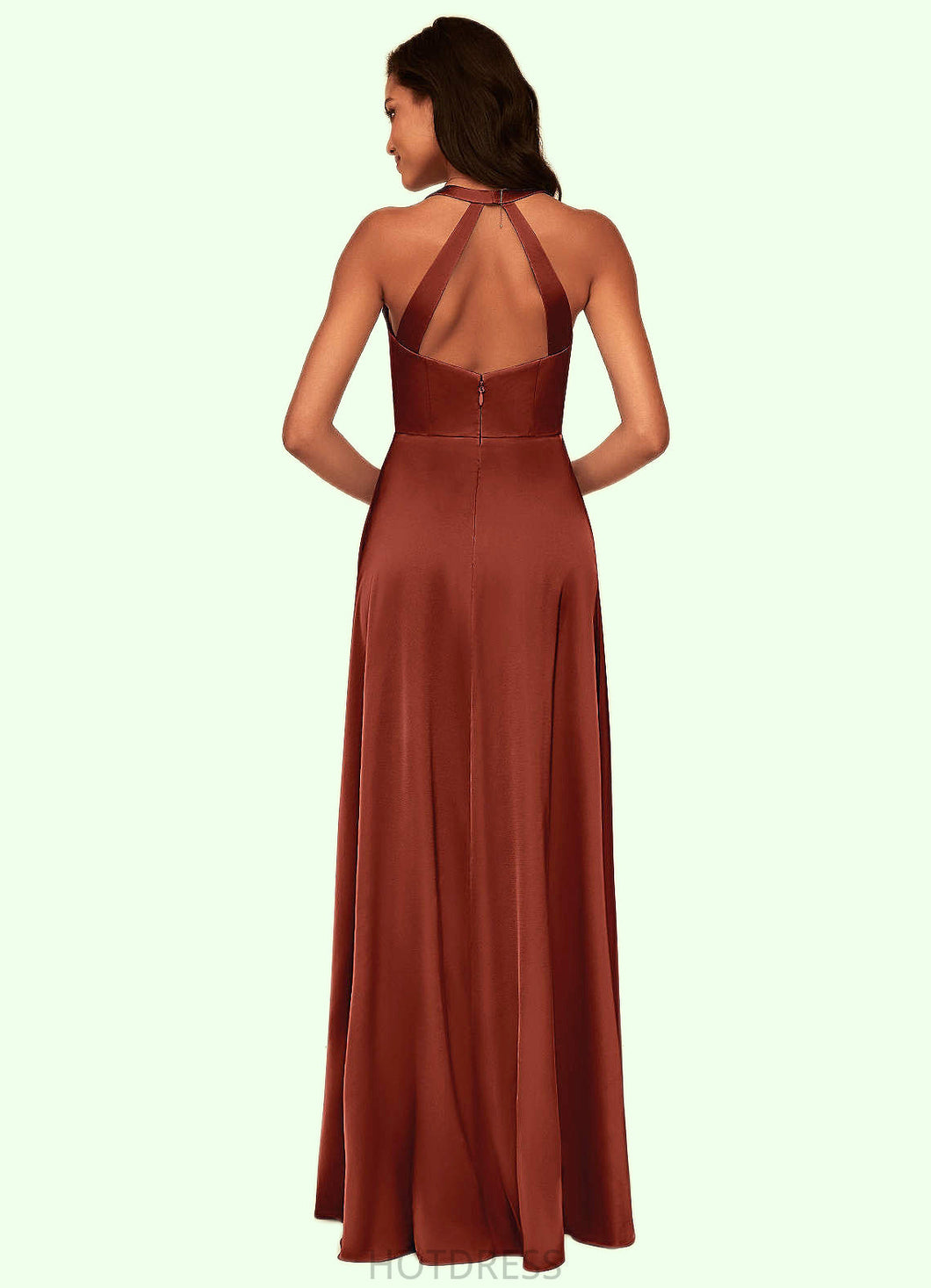 Undine A-Line Stretch Satin Floor-Length Dress P0019649