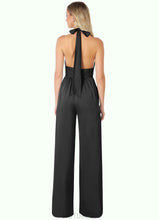 Load image into Gallery viewer, Hailee Pleated Stretch Satin Jumpsuit with Pockets black Dress P0019719