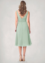 Load image into Gallery viewer, Cecelia A-Line Ruched Chiffon Tea-Length Dress P0019740