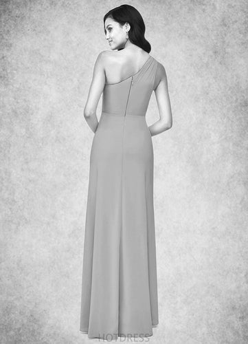 Violet A-Line One Shoulder Stretch Chiffon Floor-Length Dress P0019772