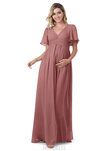 Yaritza A-Line/Princess Floor Length Natural Waist Half Sleeves Bridesmaid Dresses