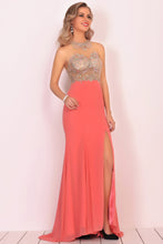 Load image into Gallery viewer, Mermaid Scoop Chiffon Prom Dresses With Beads And Slit