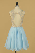Load image into Gallery viewer, Open Back Scoop Tulle &amp; Chiffon Homecoming Dresses Short/Mini With Beading