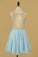 Open Back Scoop Tulle & Chiffon Homecoming Dresses Short/Mini With Beading
