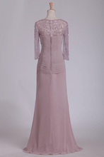 Load image into Gallery viewer, Ruched And Beaded Mother Of The Bride Dresses 3/4 Length Sleeves Sheath Chiffon