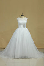 Load image into Gallery viewer, Bateau Wedding Dress Ball Gown Organza &amp; Lace With Beading