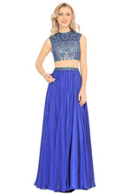 Load image into Gallery viewer, Two-Piece High Neck Beaded Bodice A Line Chiffon Prom Dresses