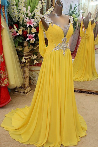 V-Neck Prom Dresses A Line Chiffon With Applique And Beading