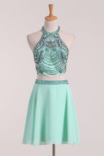 Load image into Gallery viewer, Halter Beaded Bodice Chiffon Homecoming Dresses A Line