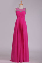 Load image into Gallery viewer, Prom Dresses Scoop Chiffon With Beads And Ruffles Floor Length A Line