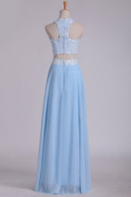 Load image into Gallery viewer, A Line Halter Two Pieces Chiffon With Applique Prom Dresses