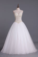 Load image into Gallery viewer, Wedding Dresses A-Line Sweetheart See Through Tulle With Pearls Lace Up Floor Length