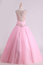 Load image into Gallery viewer, Scoop Quinceanera Dresses Tulle With Beads And Ruffles Floor Length