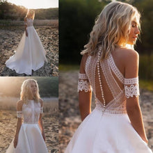 Load image into Gallery viewer, Sexy Lace Appliques High Neck Country Wedding Dresses, Beach Bridal Dresses SJS15528