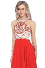 Load image into Gallery viewer, Chiffon Scoop Prom Dresses A Line With Beads&amp;Rhinestones Chiffon Floor Length