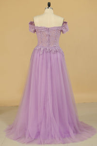 Tulle & Chiffon Scoop With Applique Mermaid Prom Dresses