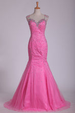 Load image into Gallery viewer, Mermaid Straps Beaded Bodice Prom Dresses Floor Length Tulle