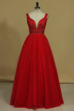 Load image into Gallery viewer, Ball Gown Straps Beaded Bodice Prom Dresses Floor Length Tulle