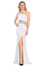 Load image into Gallery viewer, Spandex One Shoulder Mermaid Sweep Train Prom Dresses With Slit