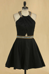 Scoop Homecoming Dresses A Line Elastic Satin With Beading