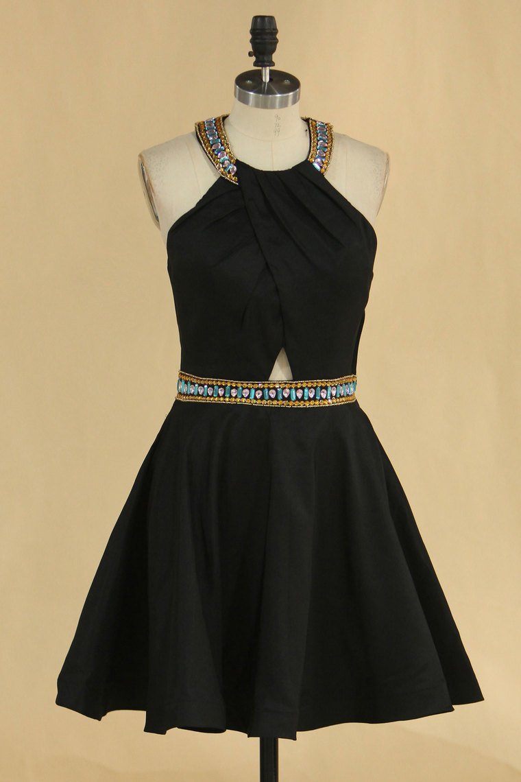 Scoop Homecoming Dresses A Line Elastic Satin With Beading