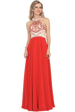 Load image into Gallery viewer, Chiffon Scoop Prom Dresses A Line With Beads&amp;Rhinestones Chiffon Floor Length