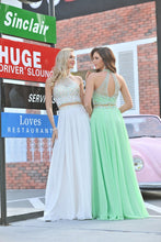 Load image into Gallery viewer, Scoop Prom Dresses A Line Beaded Bodice Chiffon Sweep Train