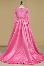 Load image into Gallery viewer, Scoop Prom Dresses 3/4 Length Sleeves Satin With Beads A Line