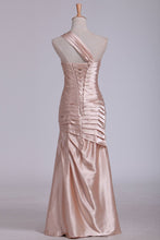 Load image into Gallery viewer, One Shoulder Prom Dresses Mermaid Elastic Satin With Ruffles And Beads