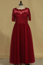 Load image into Gallery viewer, Tulle Scoop With Beads And Applique Mother Of The Bride Dresses A Line Floor Length