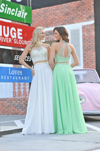 Load image into Gallery viewer, Scoop Prom Dresses A Line Beaded Bodice Chiffon Sweep Train