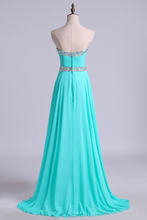 Load image into Gallery viewer, Prom Dresses A Line Floor Length Sweetheart Chiffon With Rhinestone