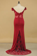 Load image into Gallery viewer, Off The Shoulder Prom Dresses Mermaid Sweep Train With Applique Sweep Train