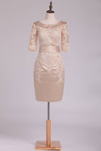 Load image into Gallery viewer, Sheath Cowl Neck Half Sleeve Mother Of The Bride Dresses Satin With Applique