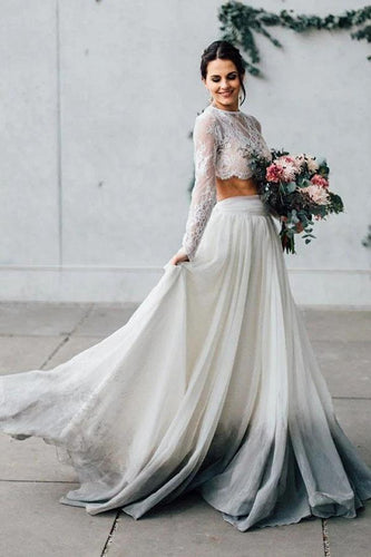Elegant Two Pieces Chiffon Long Sleeves Wedding Dress with Lace Appliques SJS15209