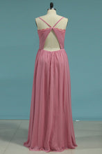 Load image into Gallery viewer, A Line Bridesmaid Dresses Spanghetti Straps Chiffon Floor Length