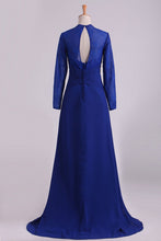 Load image into Gallery viewer, Mother Of The Bride Dresses Long Sleeves Chiffon With Applique Open Back Dark Royal Blue