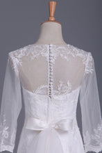 Load image into Gallery viewer, Scoop 3/4 Length Sleeve Mermaid Wedding Dress Tulle With Sash Court Train