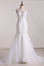 Load image into Gallery viewer, Tulle Sweetheart With Applique And Beads Mermaid Wedding Dresses