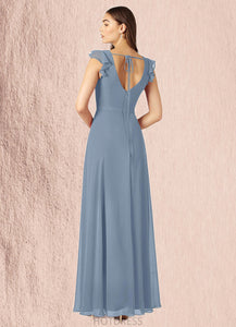 Isabela A-Line Ruched Chiffon Floor-Length Dress P0019622