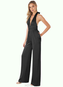 Hailee Pleated Stretch Satin Jumpsuit with Pockets black Dress P0019719