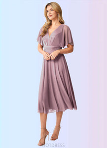 Gracelyn A-Line Pleated Mesh Tea-Length Dress P0019703