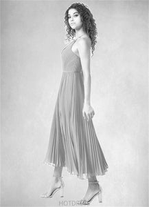 Tia A-Line Pleated Chiffon Tea-Length Dress P0019711