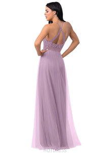 Valeria Floor Length A-Line/Princess Sleeveless Natural Waist Spaghetti Staps Bridesmaid Dresses