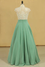 Load image into Gallery viewer, High Neck A Line Chiffon With Applique Prom Dresses Floor Length